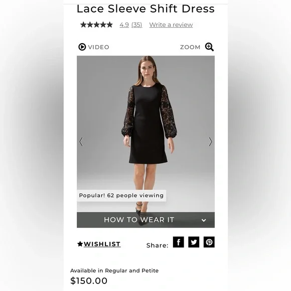 White House Black Market Dresses Whbm Black Lace Sleeve Shift